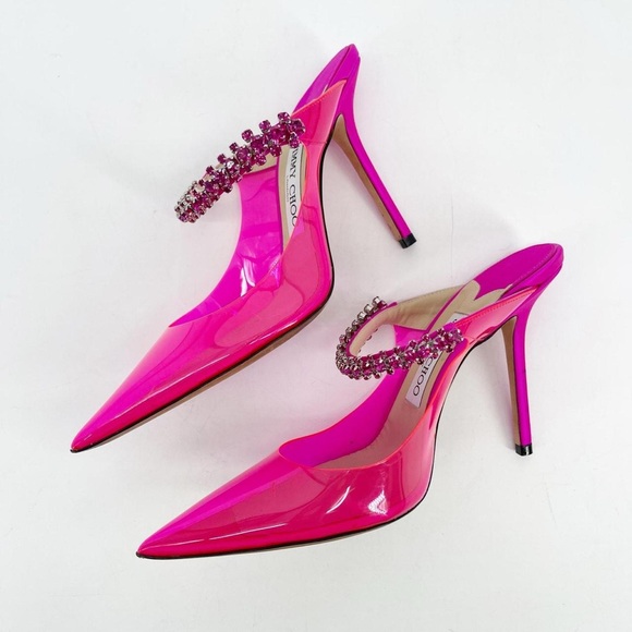 Jimmy Choo Vibrant Pink Heels with Gem Strap - Picture 3 of 5